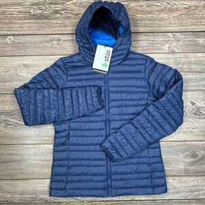 Stio Womens Pinion Down Hooded Jacket Mountain Shadow Blue 800 Fill Puffer SMALL